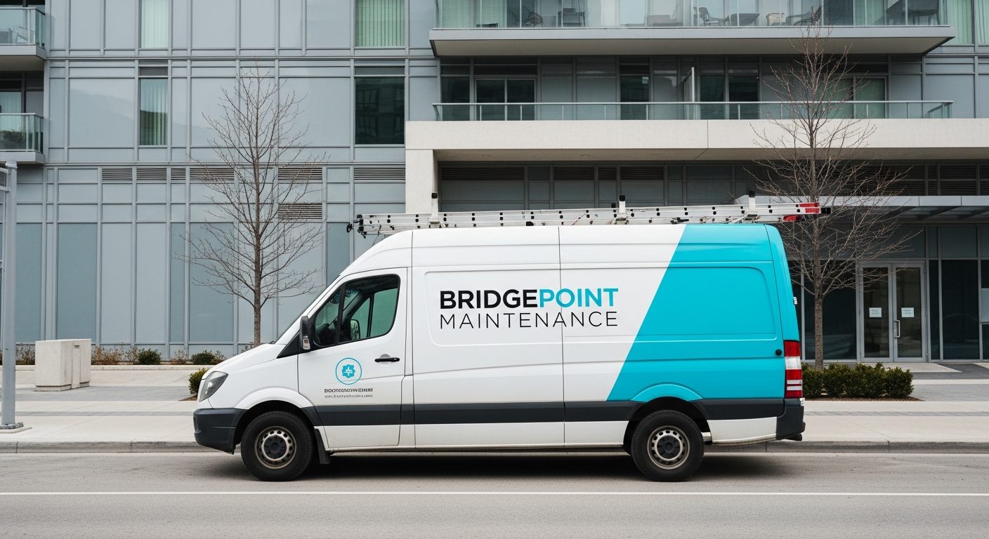 Bridgepoint Maintenance van outside a Toronto condo building